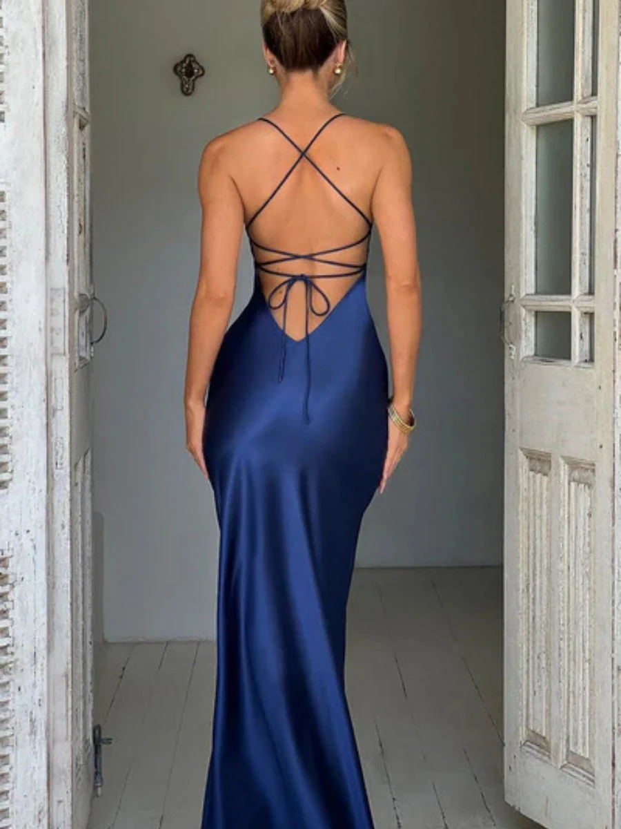 Sexy Halter Top High Slit Slim Fit Satin Parties Cocktail Party Wedding Long Dress - Image 13