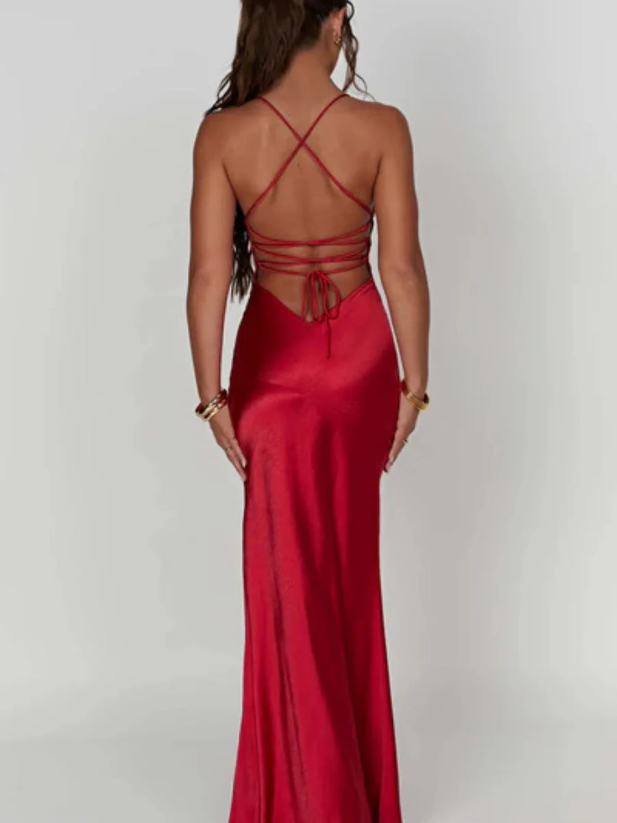 Sexy Halter Top High Slit Slim Fit Satin Parties Cocktail Party Wedding Long Dress - Image 8
