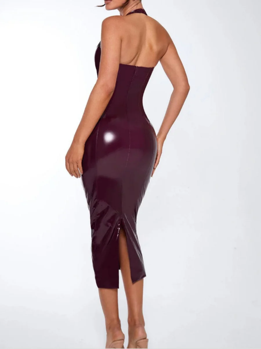 Leather Halter Hip-hugging Maxi Dresses - Image 14