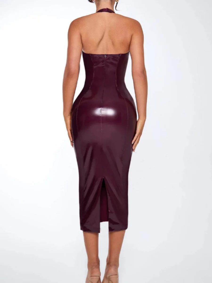Leather Halter Hip-hugging Maxi Dresses - Image 15