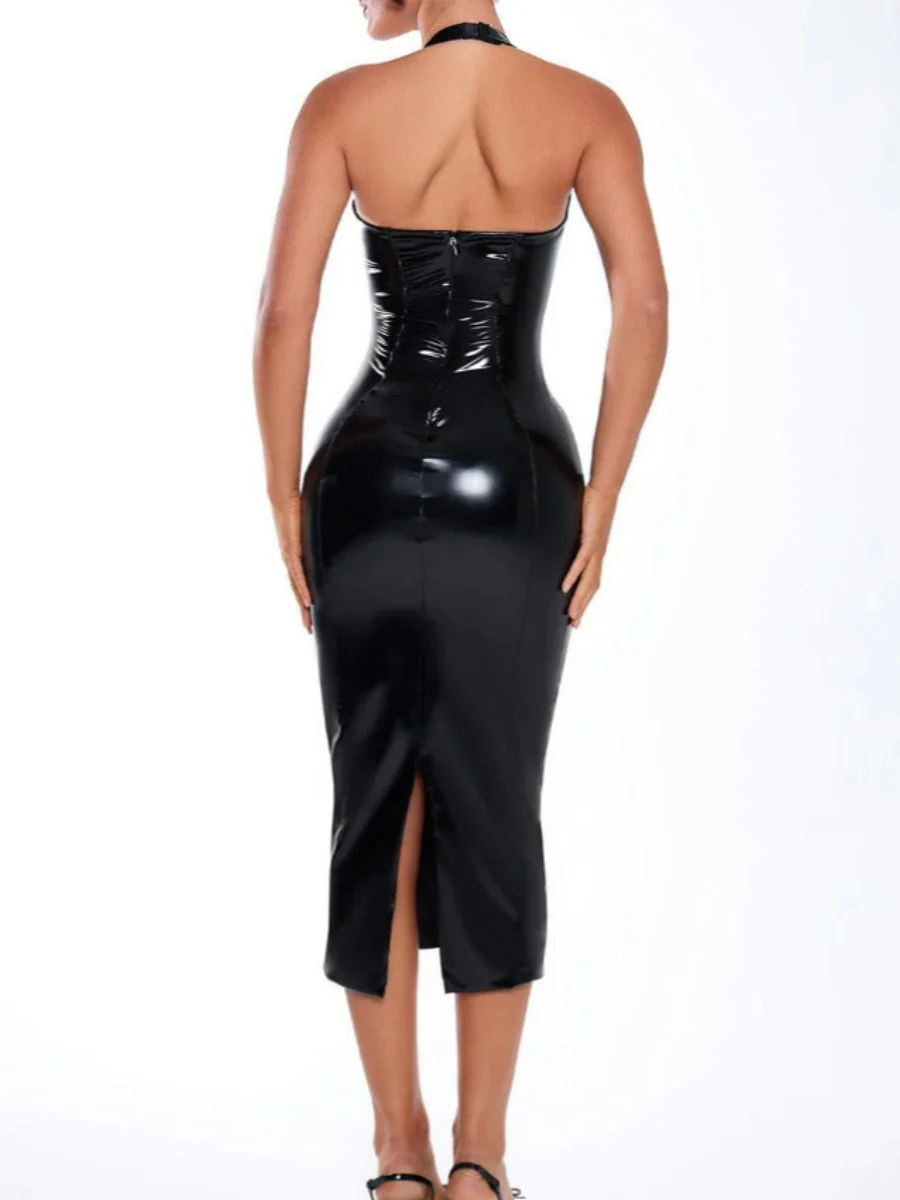 Leather Halter Hip-hugging Maxi Dresses - Image 6