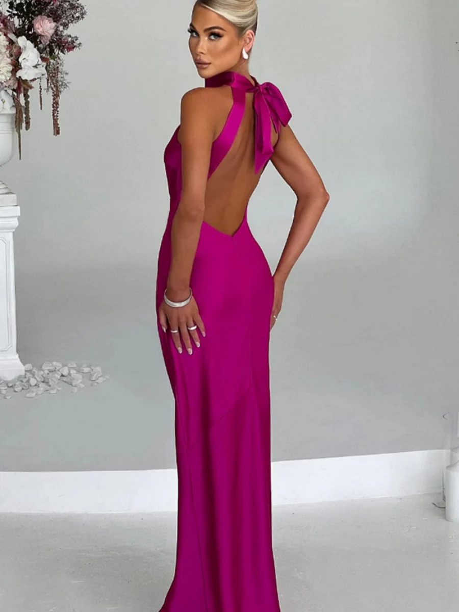 Halter Slits Satin Maxi Dresses - Image 10
