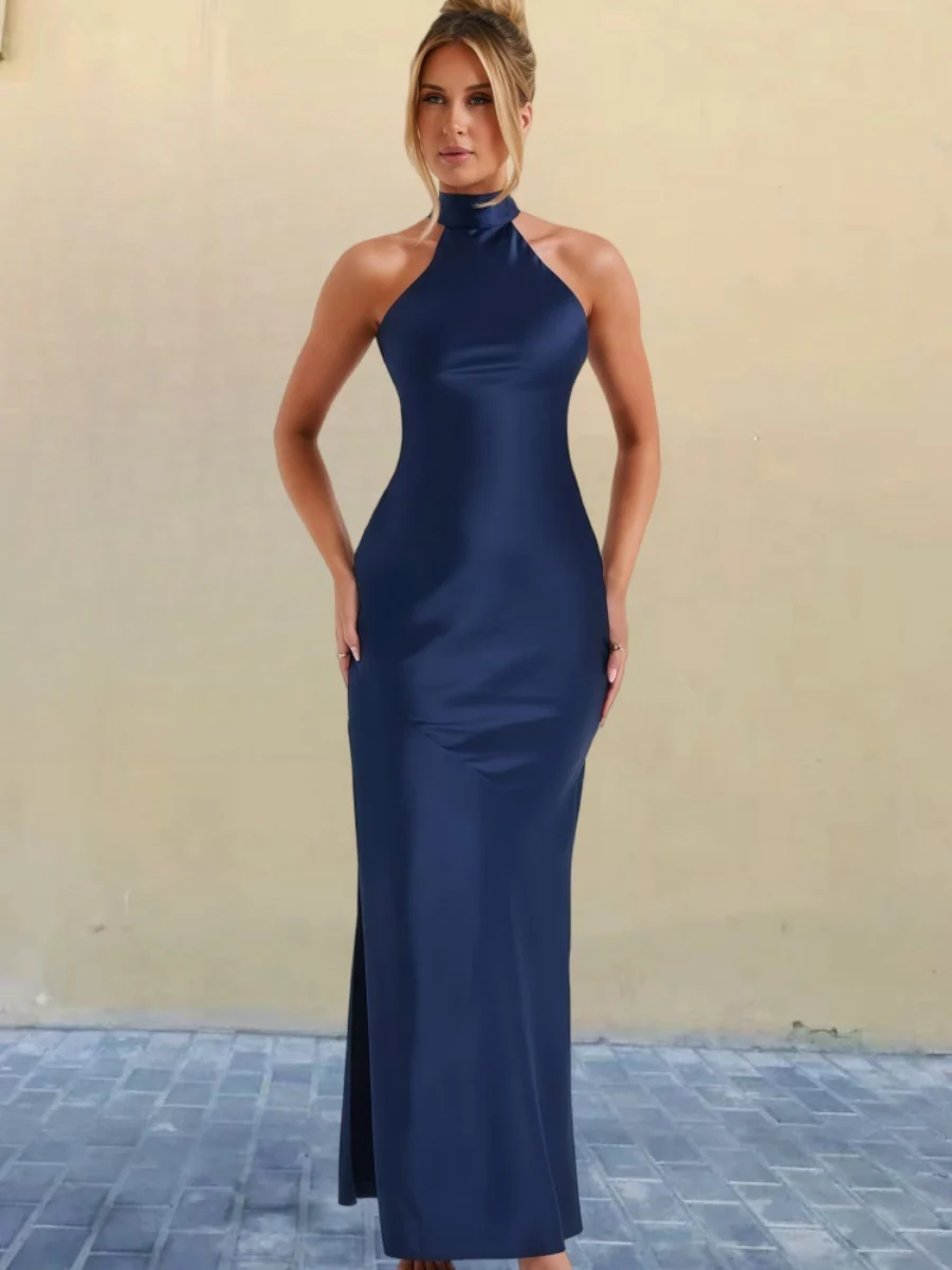 Halter Slits Satin Maxi Dresses - Image 11