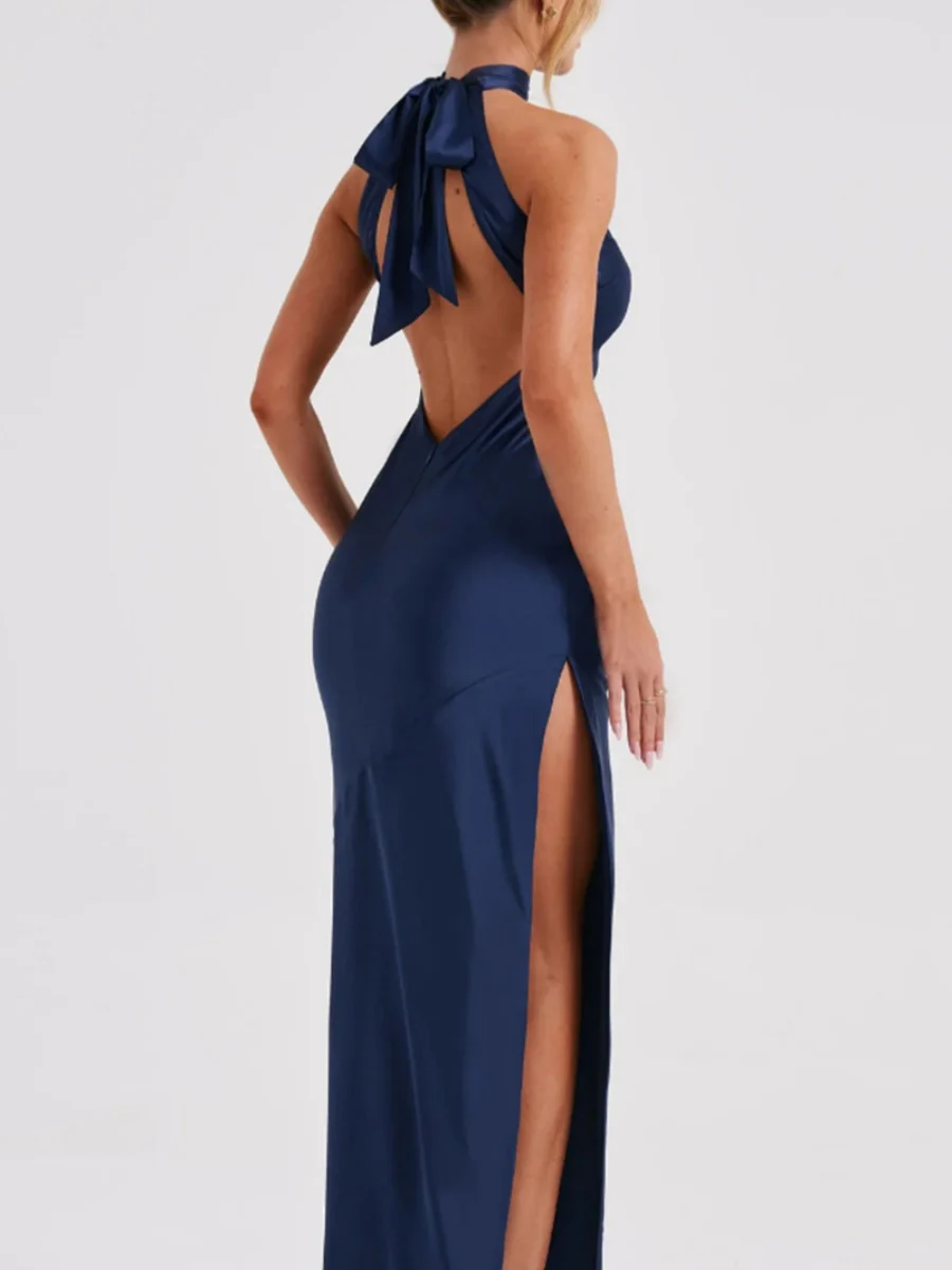Halter Slits Satin Maxi Dresses - Image 15