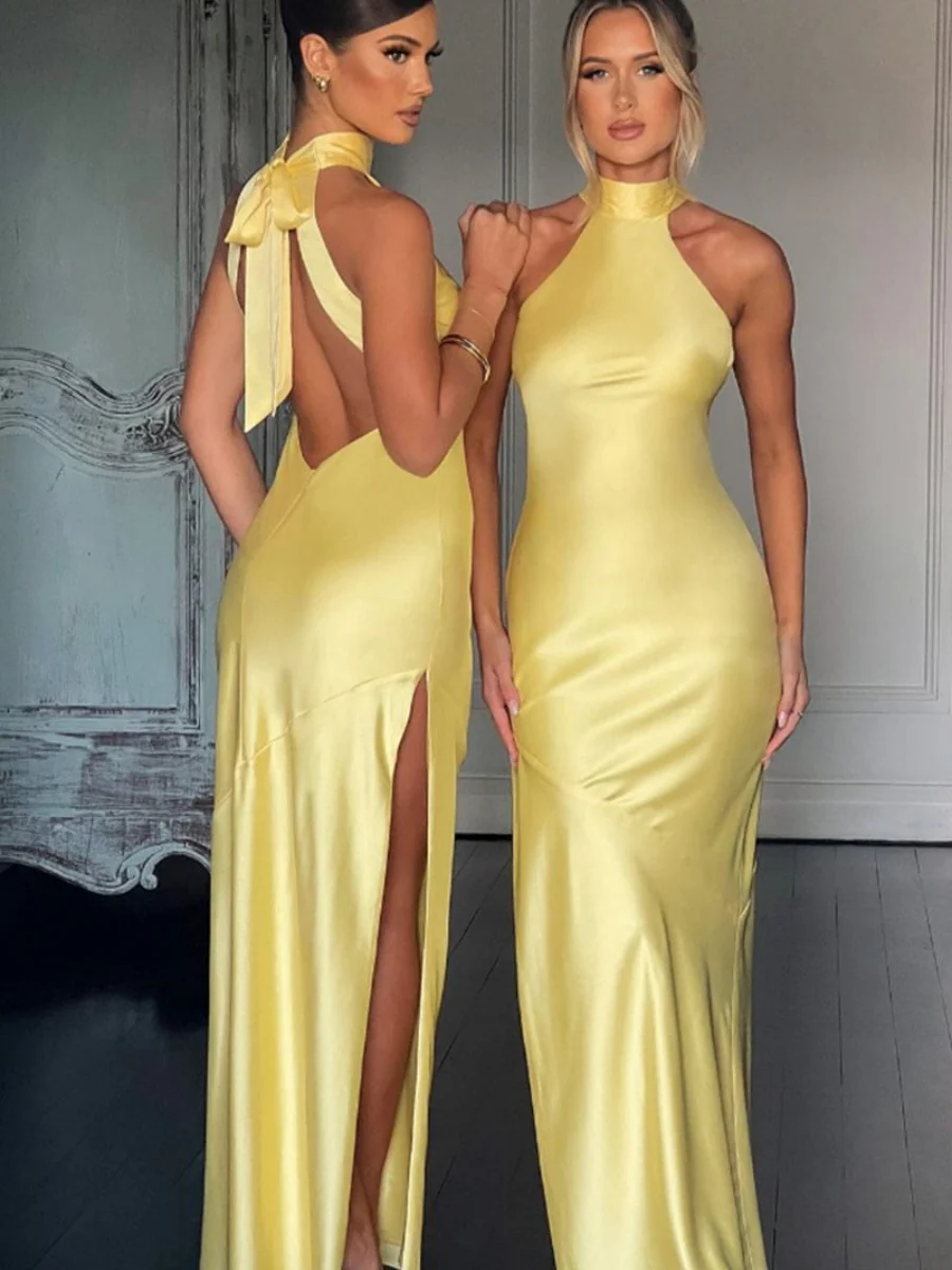 Halter Slits Satin Maxi Dresses - Image 18