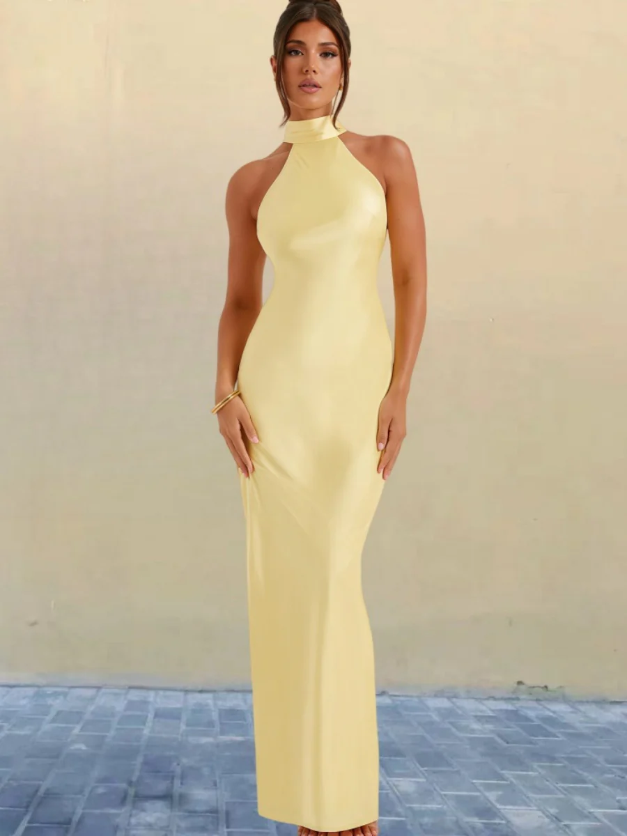 Halter Slits Satin Maxi Dresses - Image 19