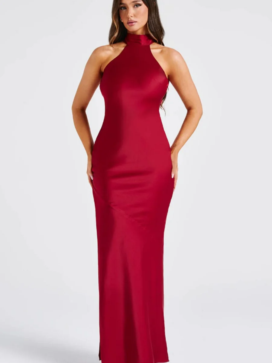 Halter Slits Satin Maxi Dresses - Image 2