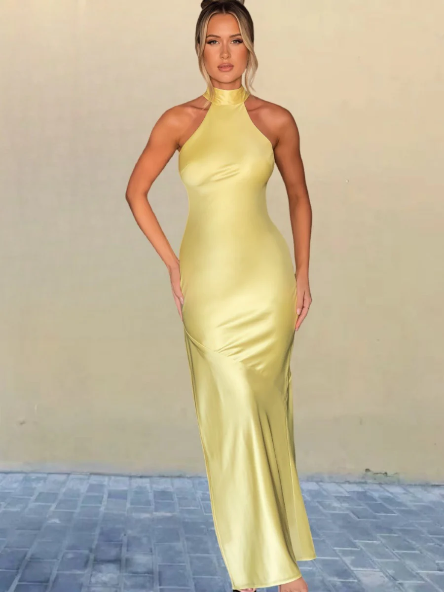 Halter Slits Satin Maxi Dresses - Image 20