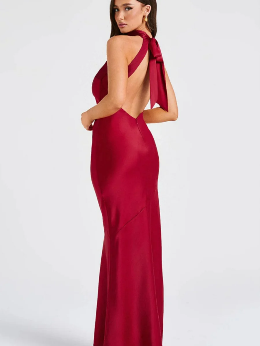 Halter Slits Satin Maxi Dresses - Image 4