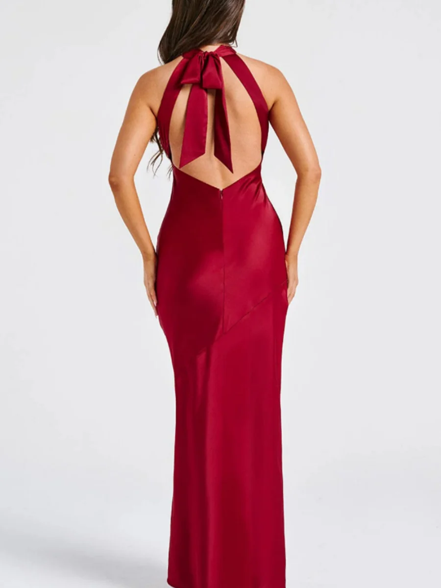 Halter Slits Satin Maxi Dresses - Image 5