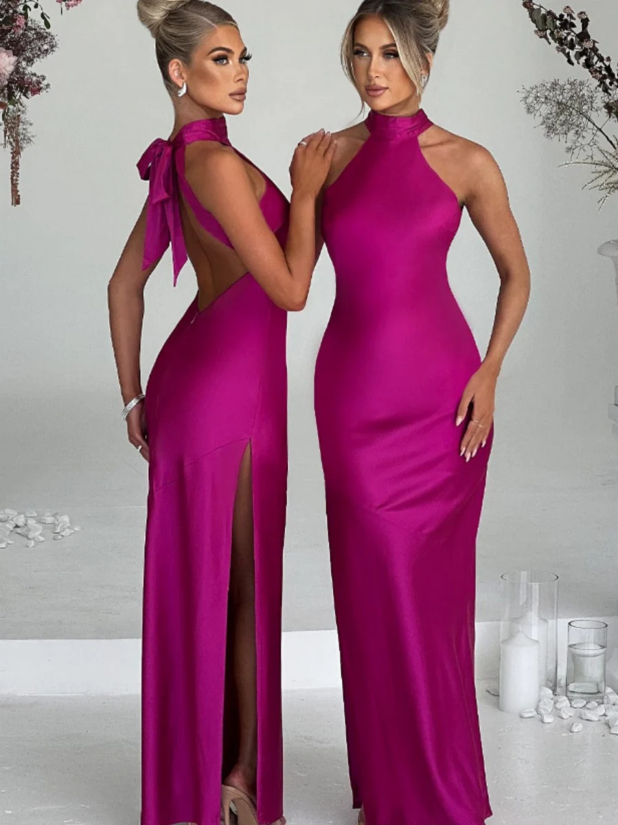 Halter Slits Satin Maxi Dresses - Image 6