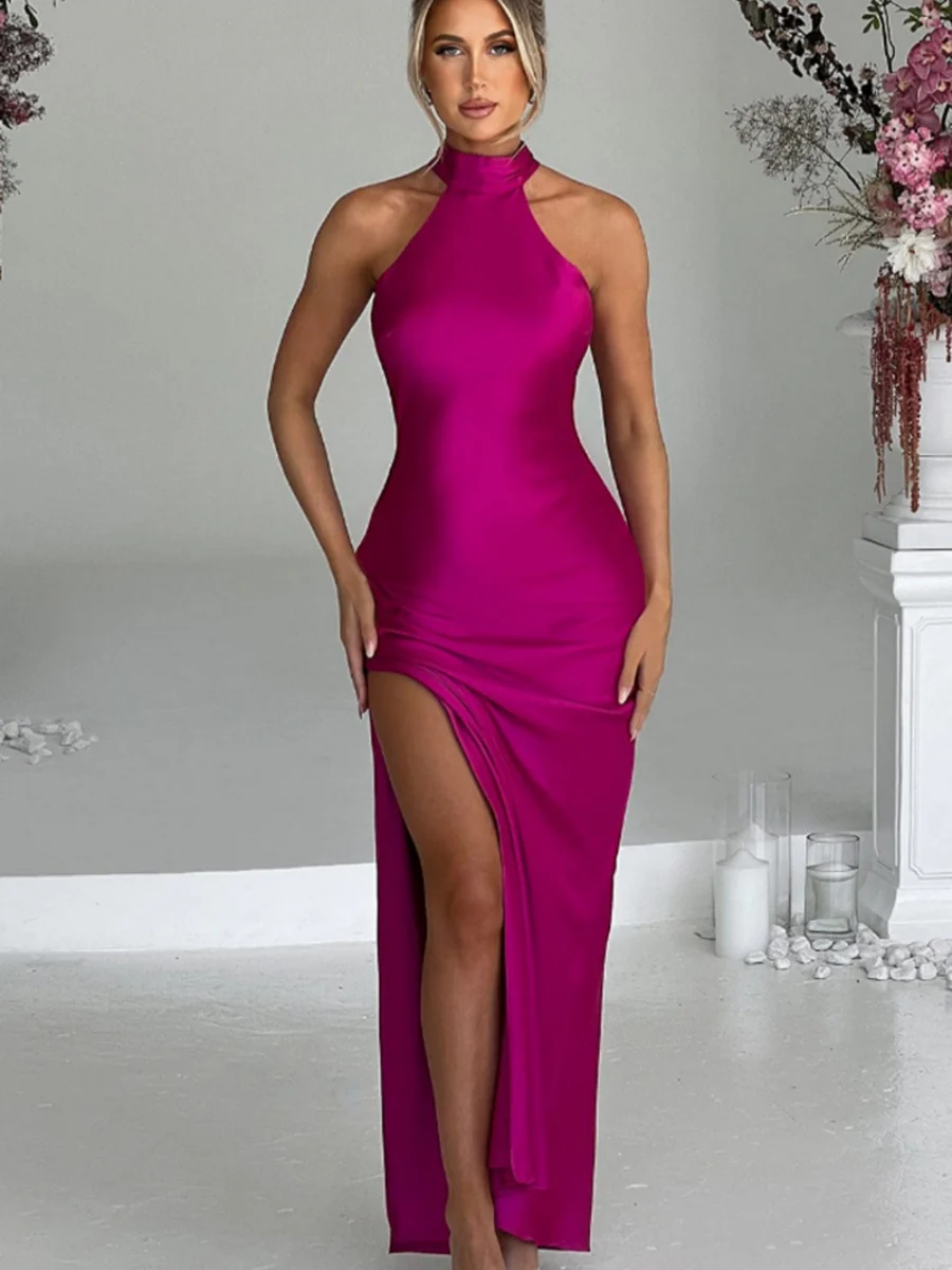 Halter Slits Satin Maxi Dresses - Image 7