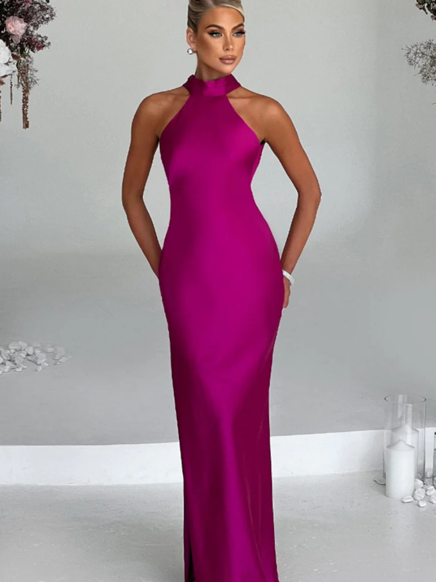 Halter Slits Satin Maxi Dresses - Image 8