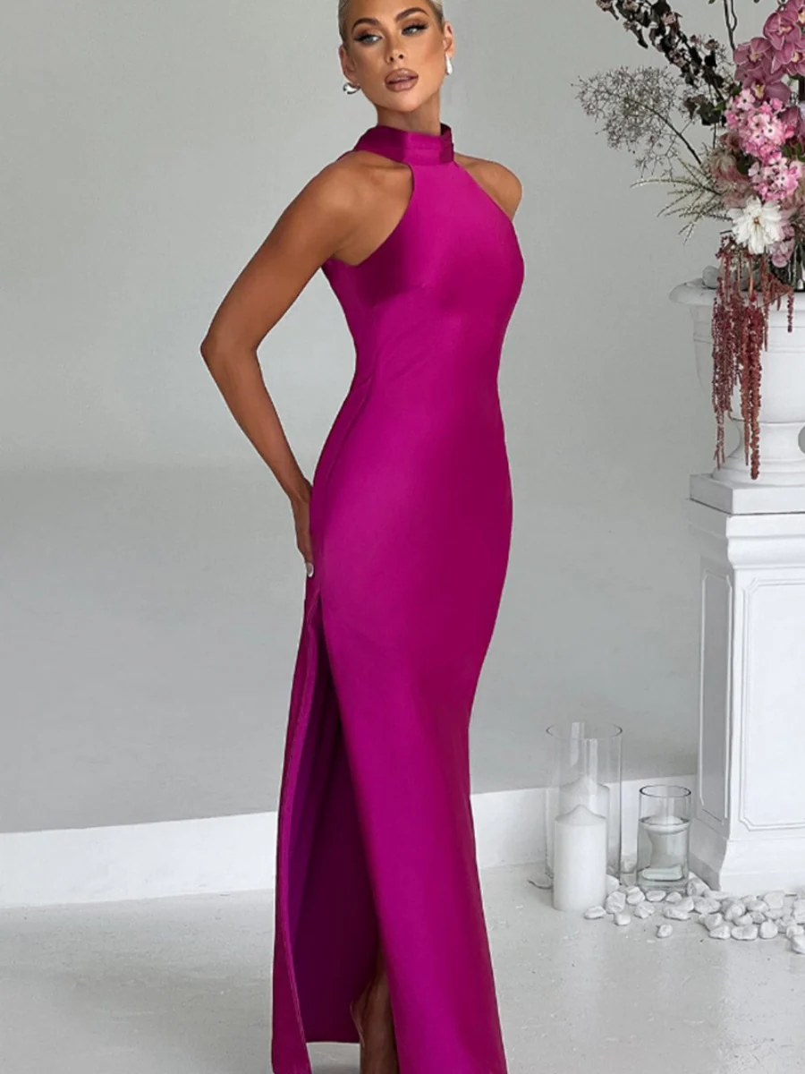Halter Slits Satin Maxi Dresses - Image 9