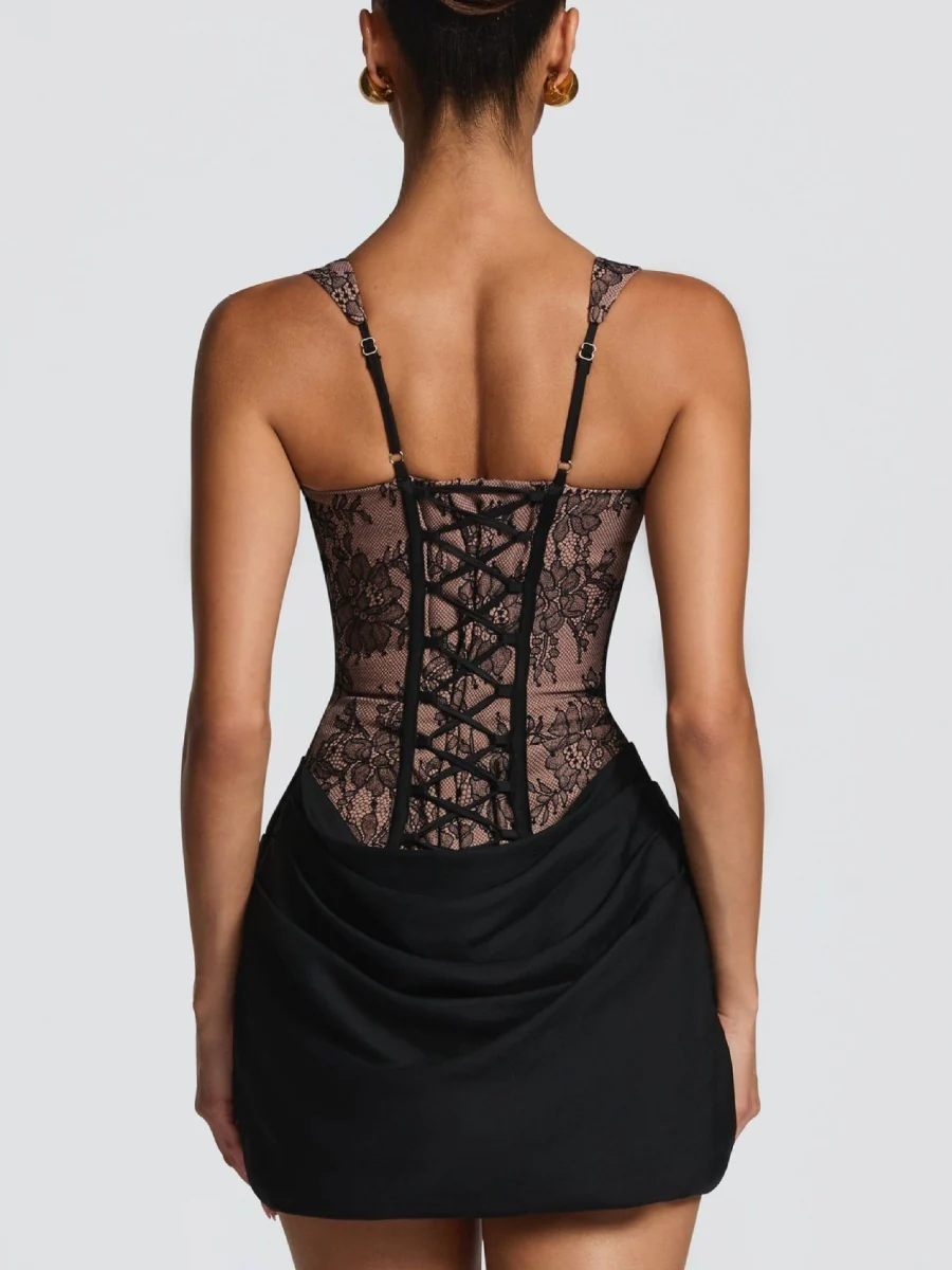 Lace Floral Gathering Waist Corset Formal Dress Mini&Short Dresses - Image 10