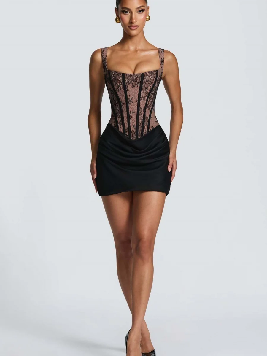 Lace Floral Gathering Waist Corset Formal Dress Mini&Short Dresses - Image 11