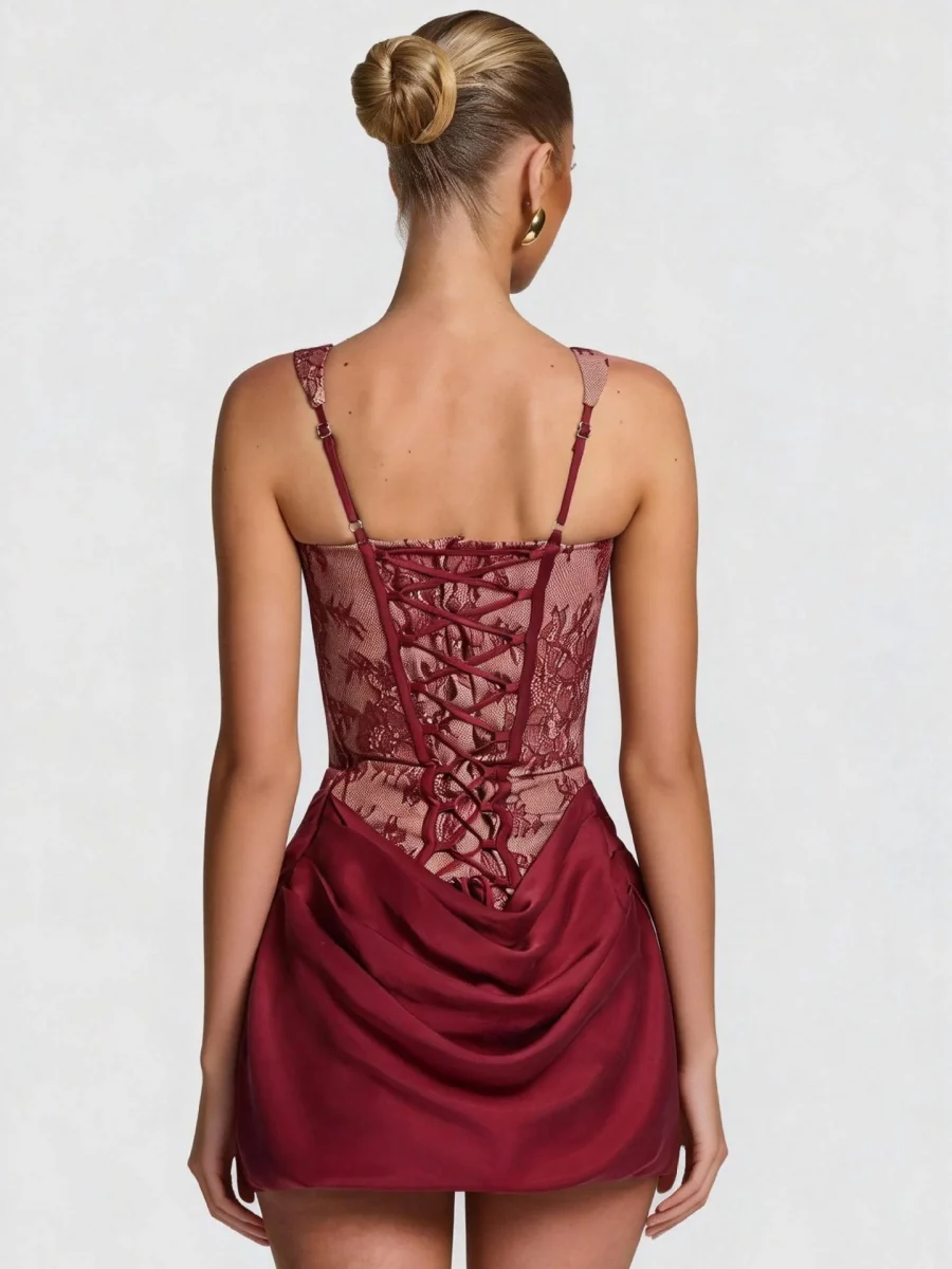 Lace Floral Gathering Waist Corset Formal Dress Mini&Short Dresses - Image 7