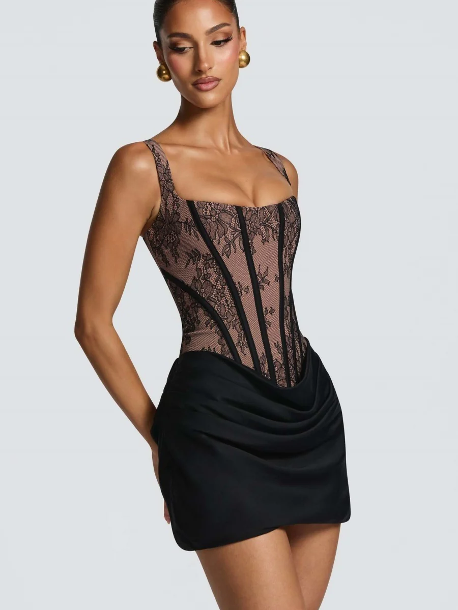 Lace Floral Gathering Waist Corset Formal Dress Mini&Short Dresses - Image 8