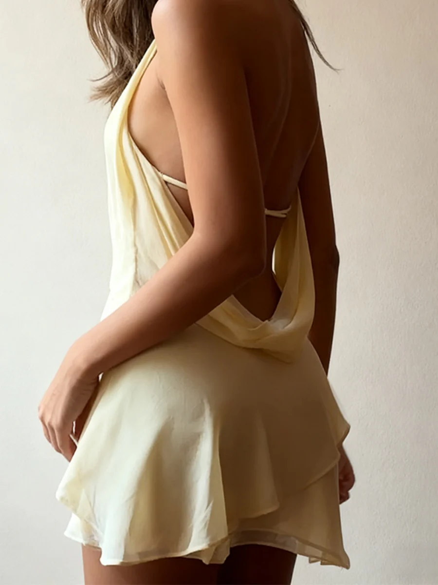 Swing Collar Chiffon Halter Reunion Mini&Short Dresses - Image 13