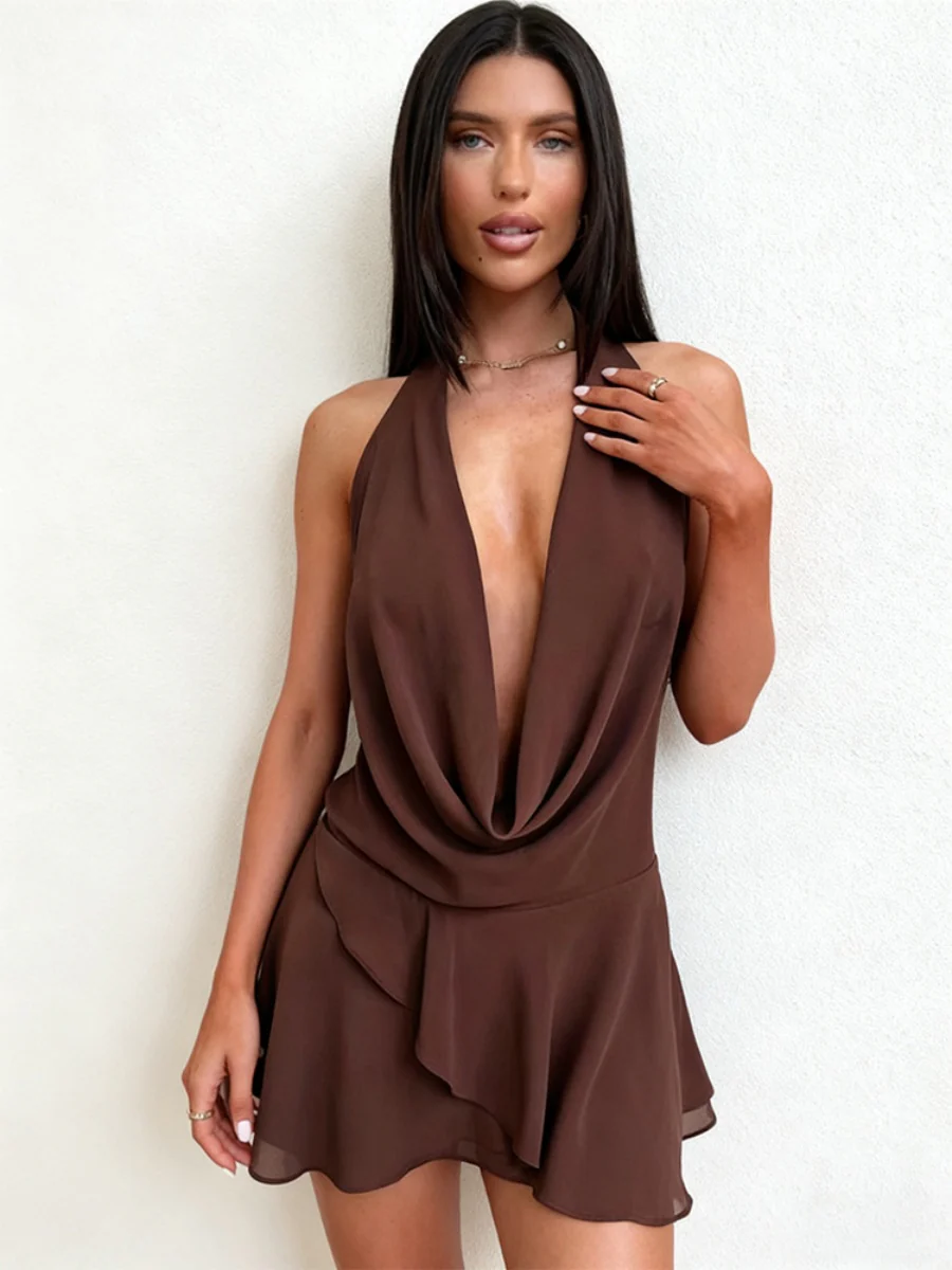 Swing Collar Chiffon Halter Reunion Mini&Short Dresses - Image 20