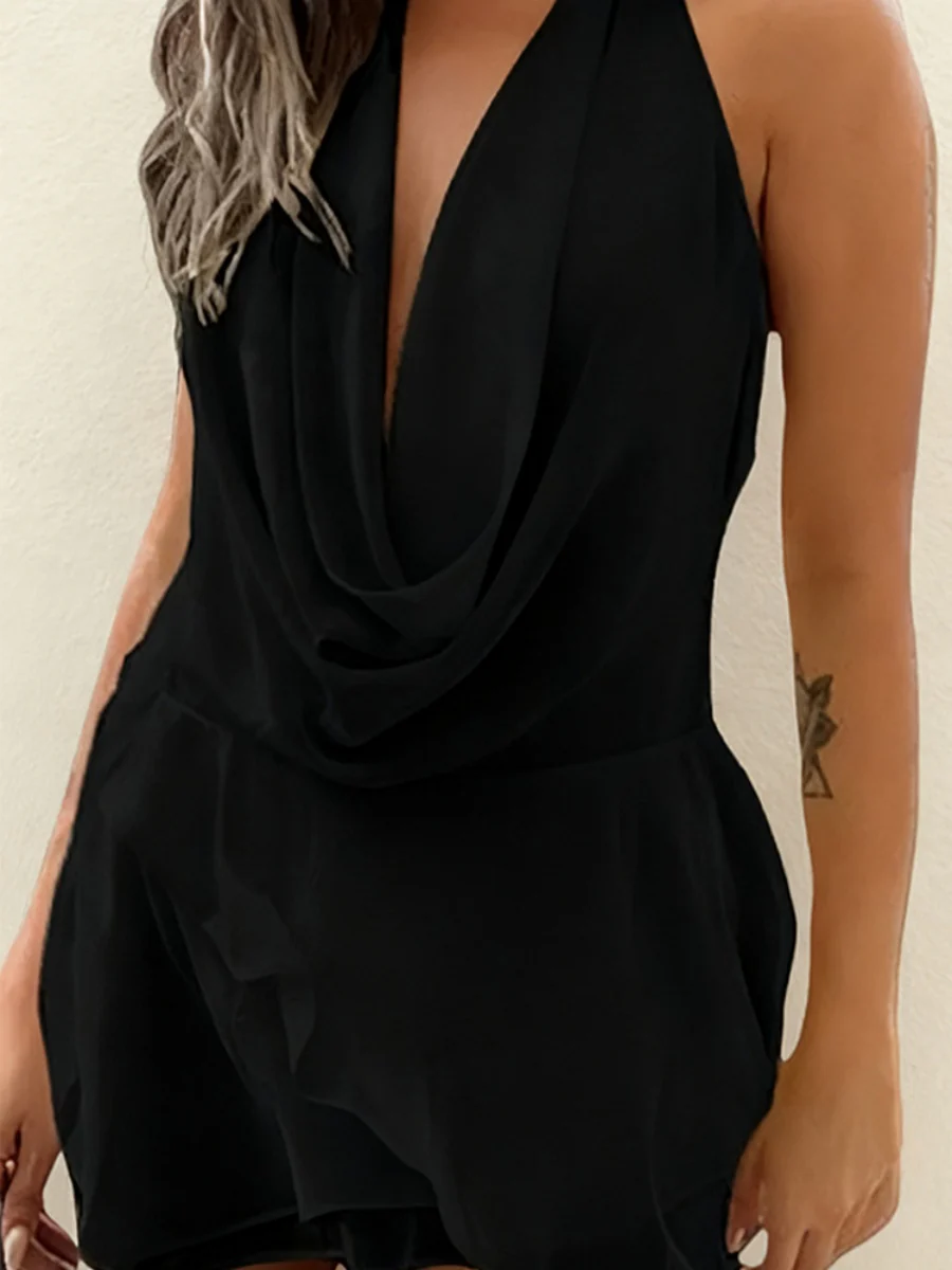 Swing Collar Chiffon Halter Reunion Mini&Short Dresses - Image 5
