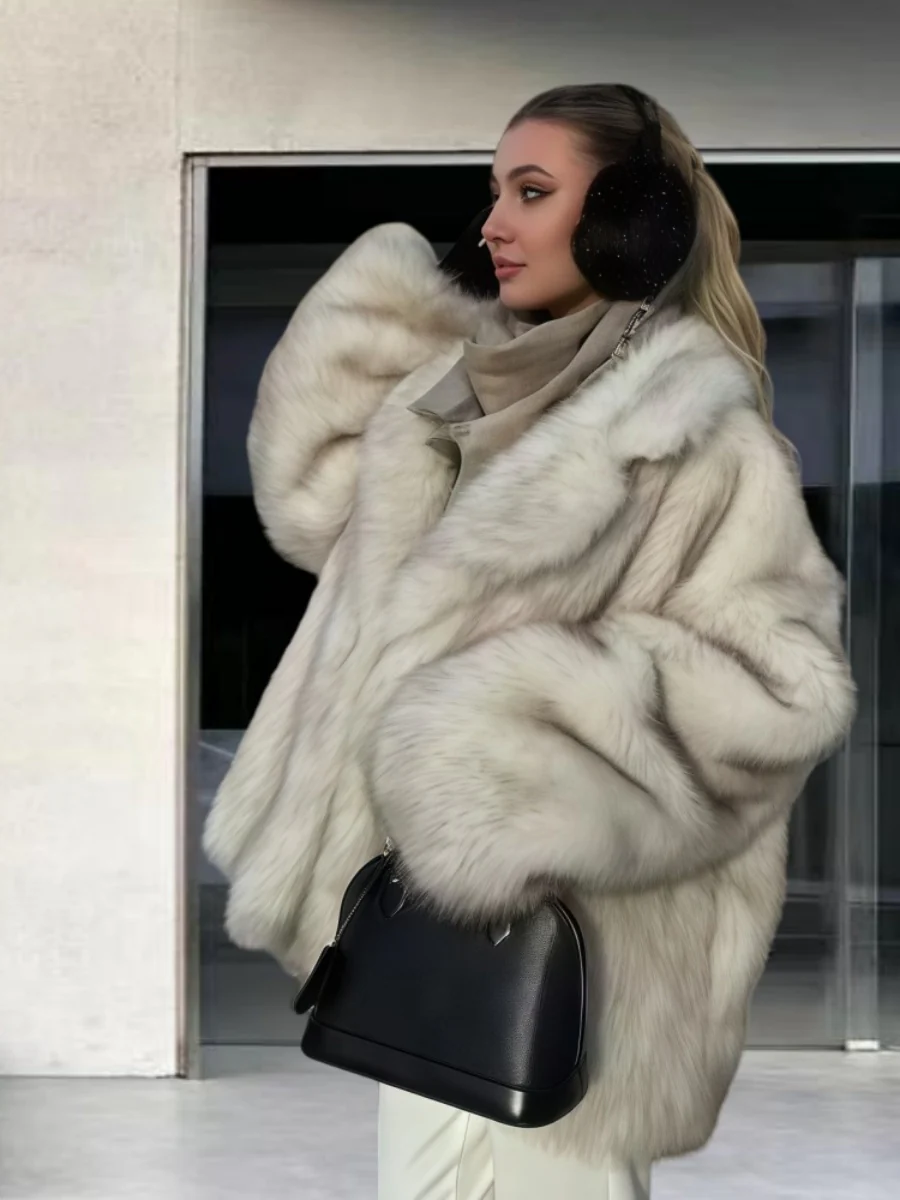 Cardigan With Turn-down Collar Faux Fur Dinner Parties Coats - Image 3