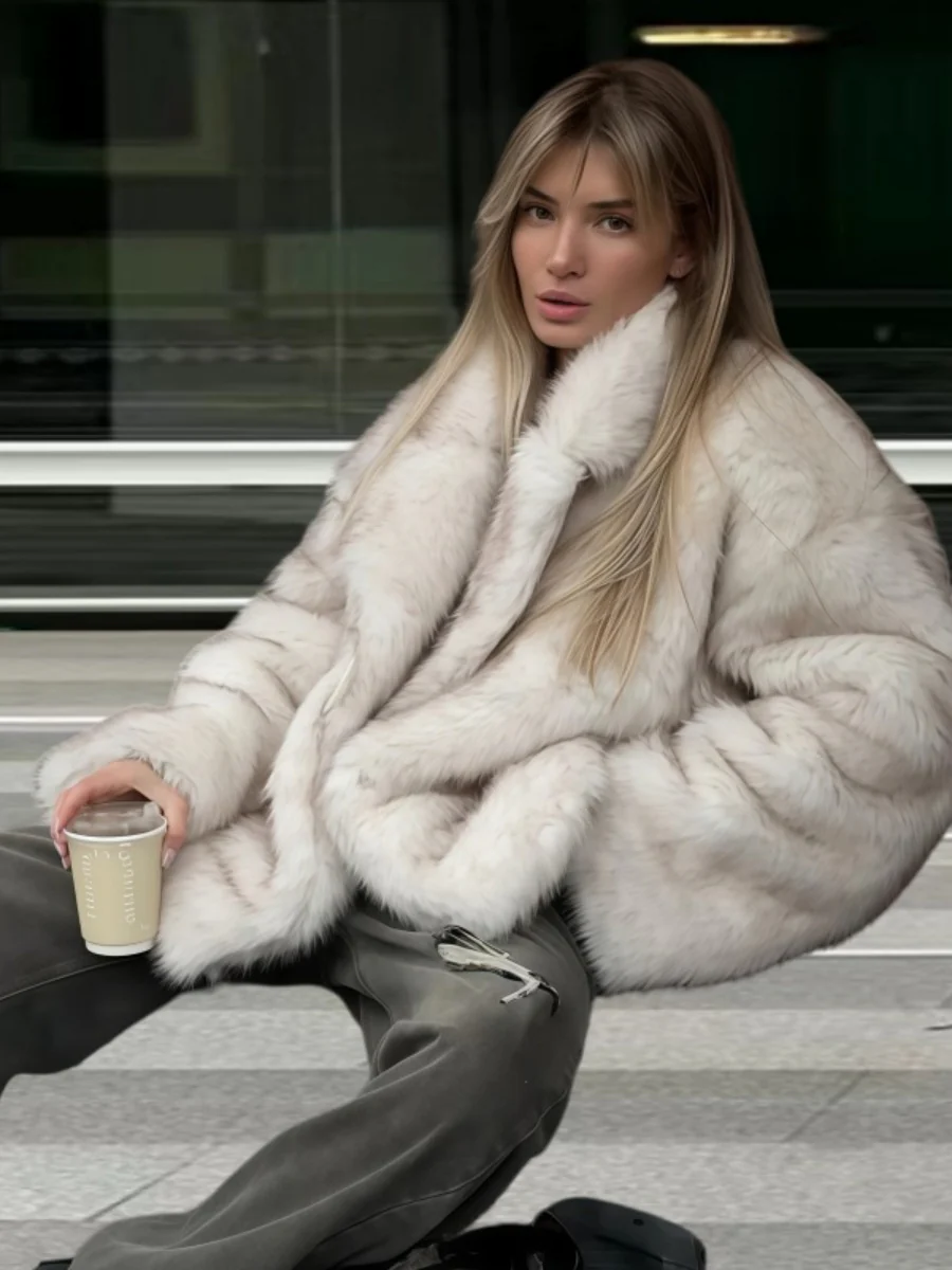Cardigan With Turn-down Collar Faux Fur Dinner Parties Coats - Image 4