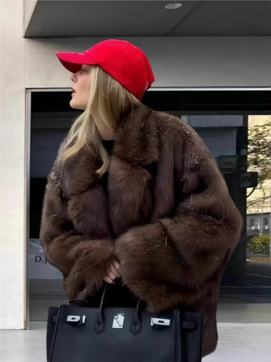 Cardigan With Turn-down Collar Faux Fur Dinner Parties Coats - Image 7