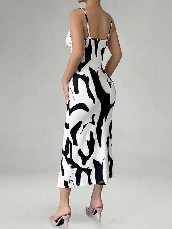 Zebra Print Sexy Vacation-style Slip Dress With Slit Midi Dress - Image 2