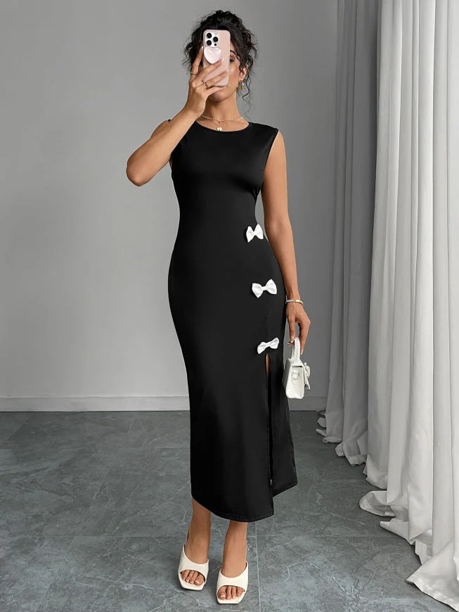 Bow Slit Sleeveless Maxi Dresses - Image 10