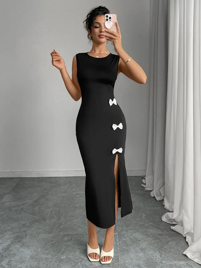 Bow Slit Sleeveless Maxi Dresses - Image 11