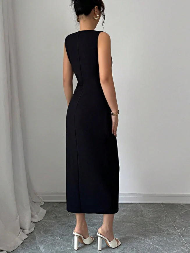 Bow Slit Sleeveless Maxi Dresses - Image 3