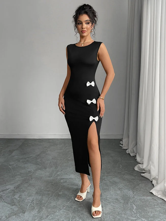 Bow Slit Sleeveless Maxi Dresses - Image 7