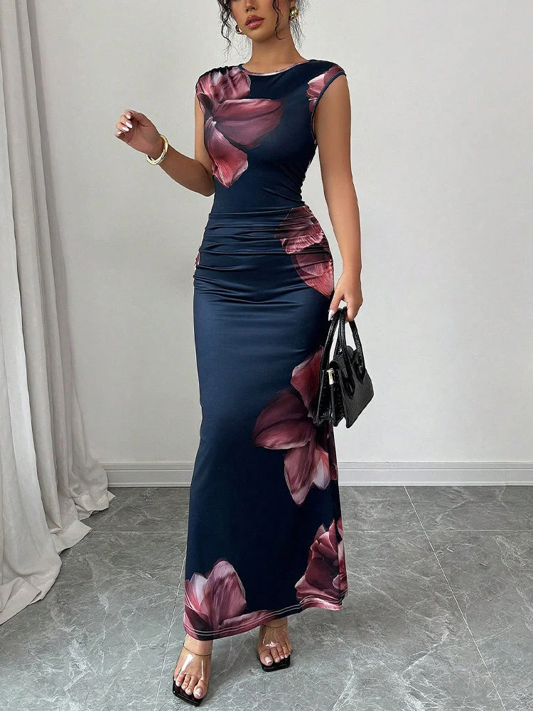 Floral Printed Sleeveless Hip Maxi Dresses - Image 5