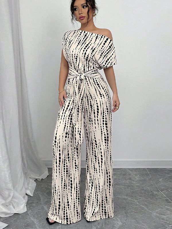One-shoulder Tie-up Jumpsuit With Wide Legs