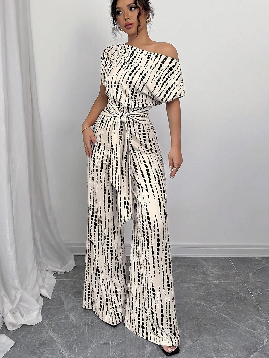 One-shoulder Tie-up Jumpsuit With Wide Legs - Image 3