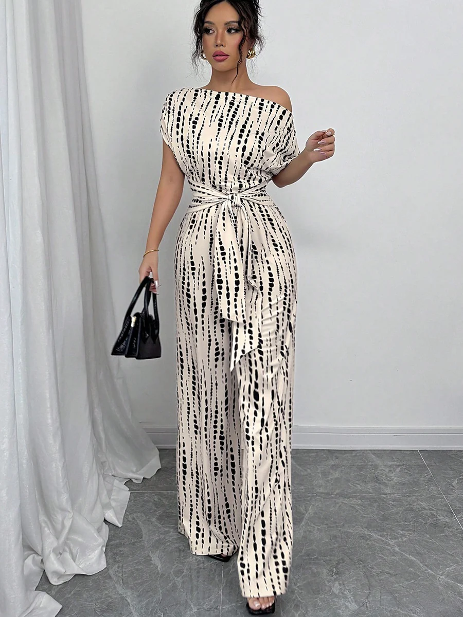 One-shoulder Tie-up Jumpsuit With Wide Legs - Image 4
