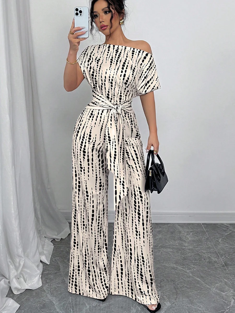 One-shoulder Tie-up Jumpsuit With Wide Legs - Image 5