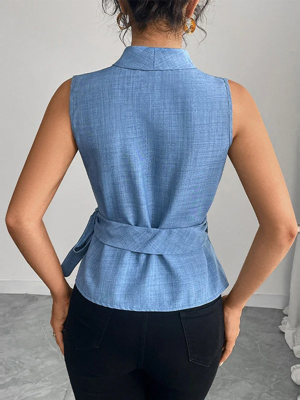 Sky Blue Sleeveless Tank Top With Tie-up Details - Image 2