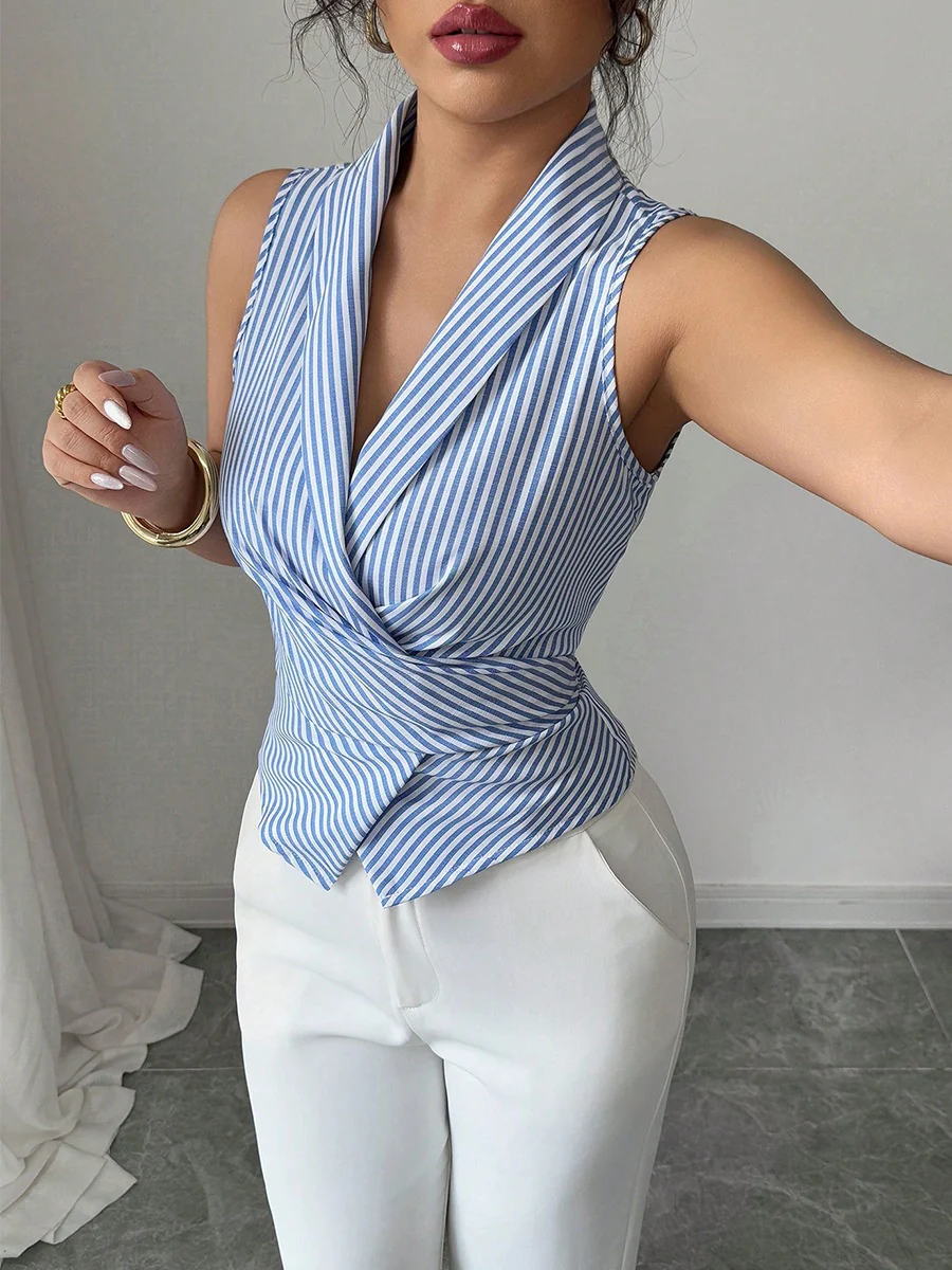 Striped Tie-waist Slimming Vest - Image 3