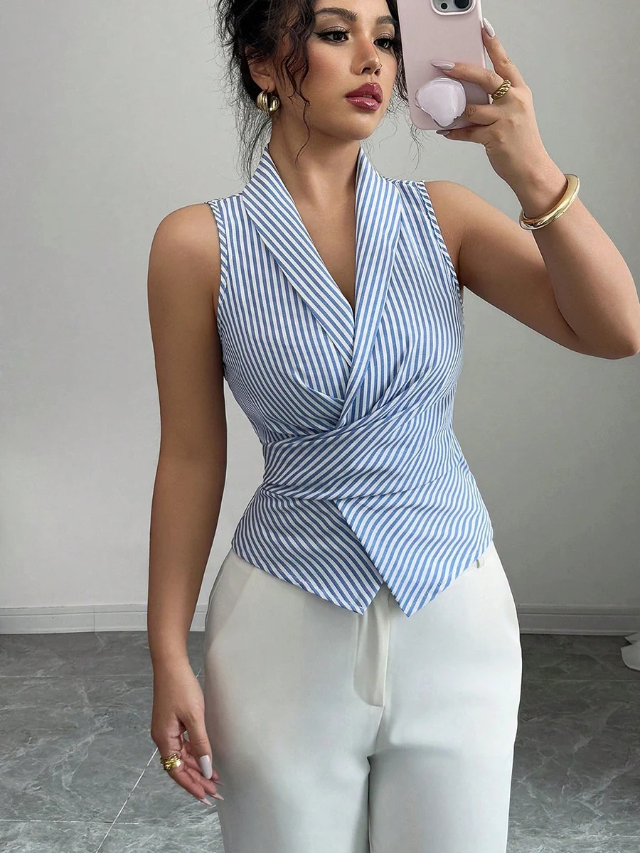 Striped Tie-waist Slimming Vest - Image 7