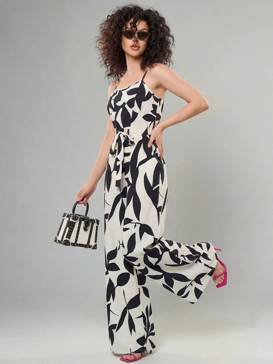 Zebra-print Bow Tie Suspender Jumpsuit - Image 5