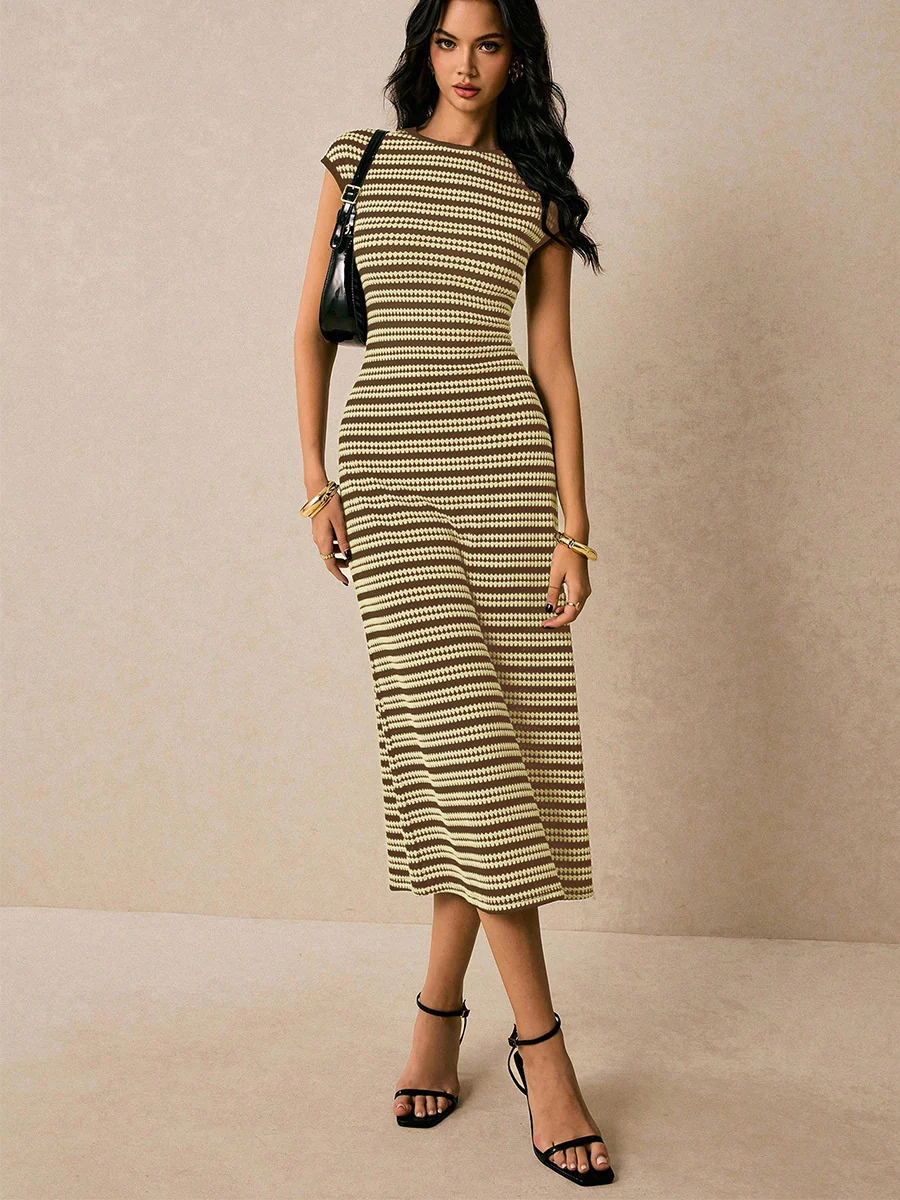 Striped Sleeveless Fitted Midi Dress - Image 10