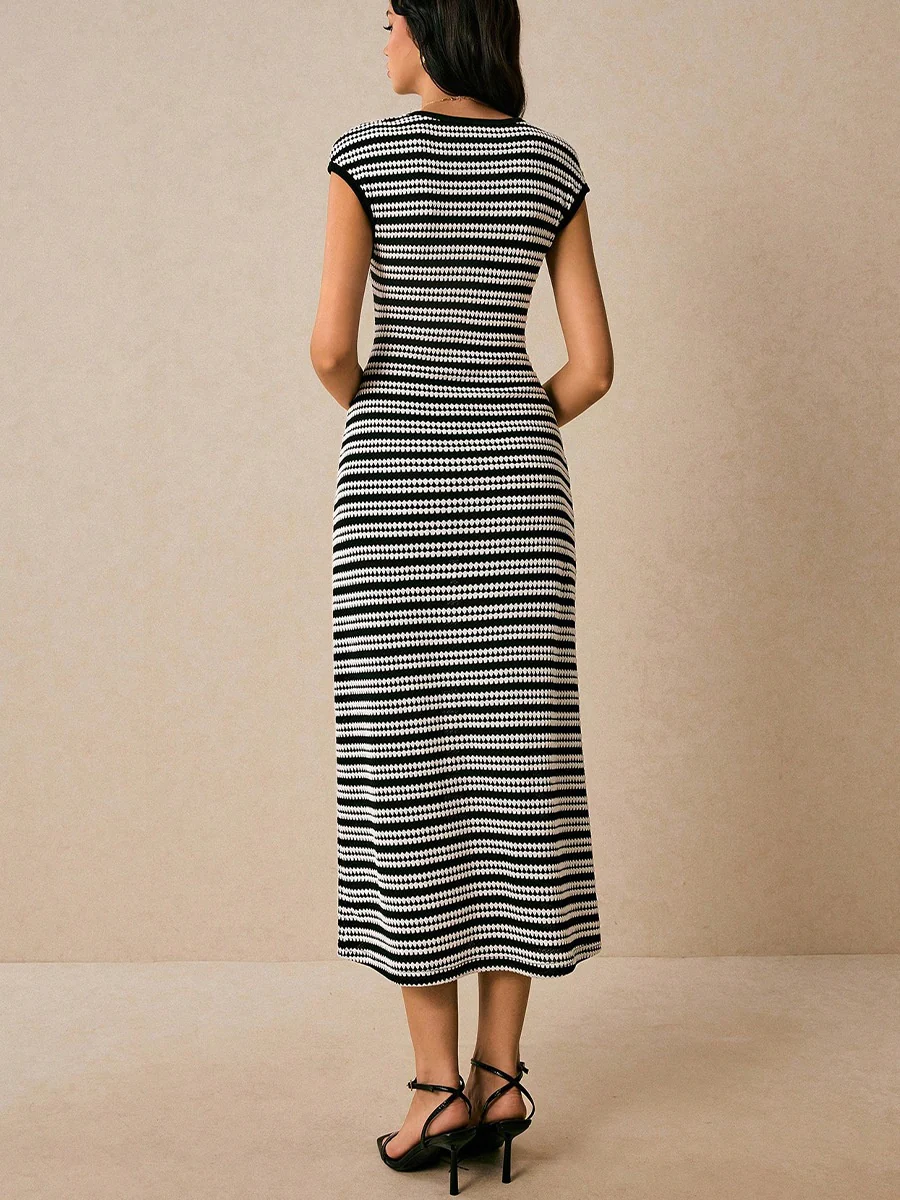 Striped Sleeveless Fitted Midi Dress - Image 2
