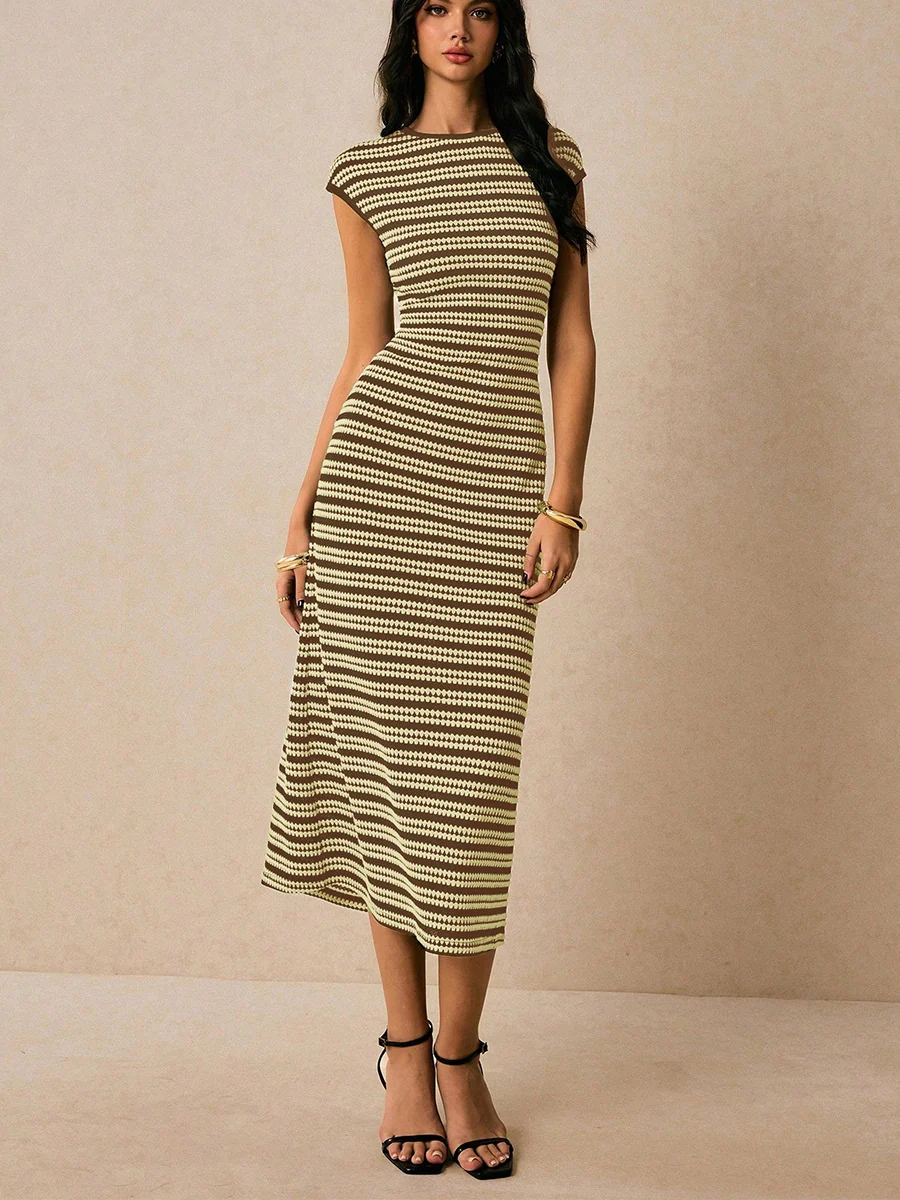 Striped Sleeveless Fitted Midi Dress - Image 8