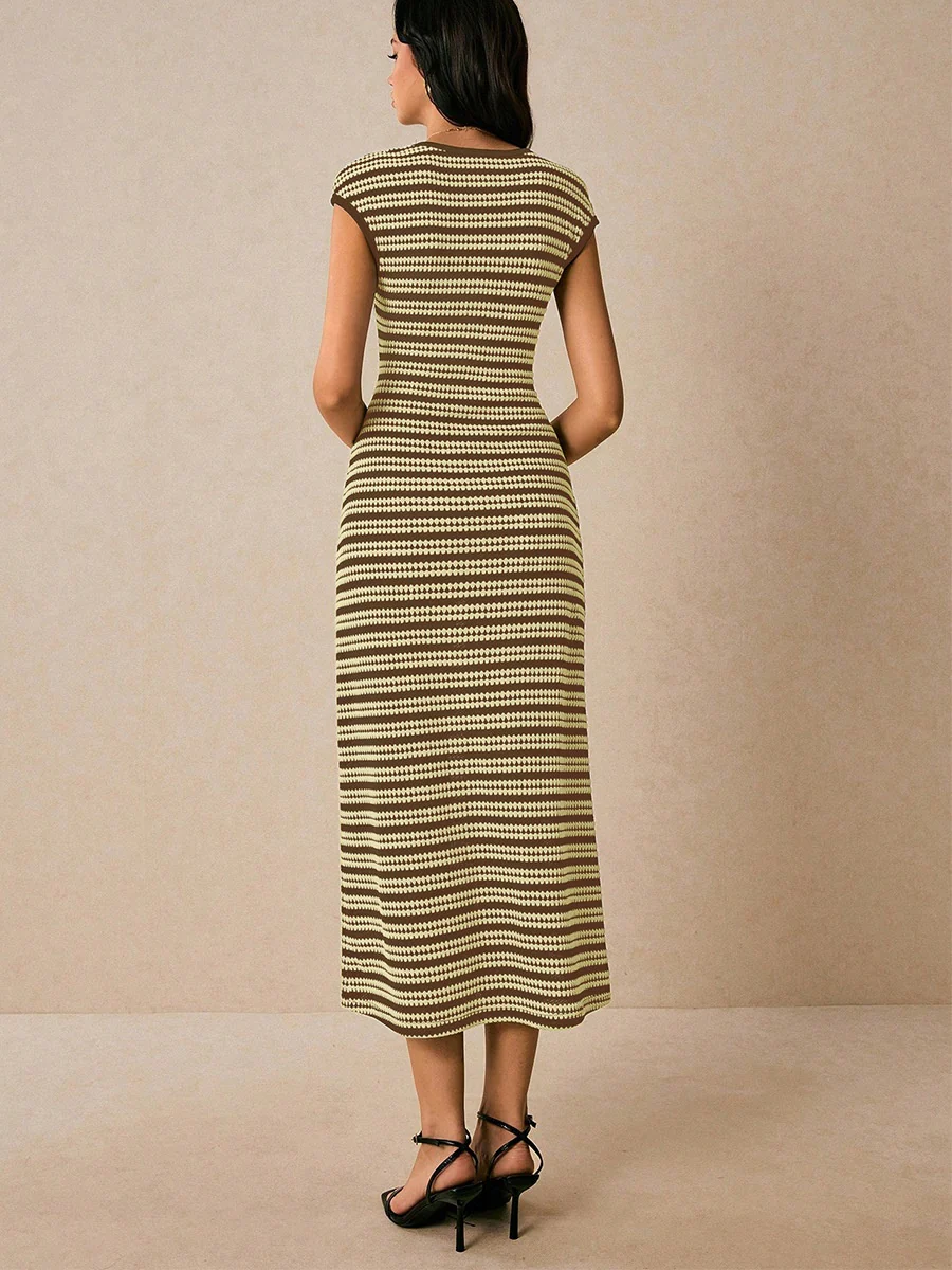 Striped Sleeveless Fitted Midi Dress - Image 9