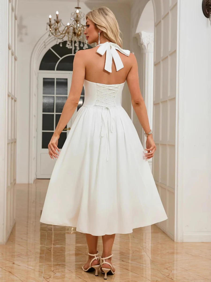 Halter Lace Up Big Swing Maxi Dresses - Image 2