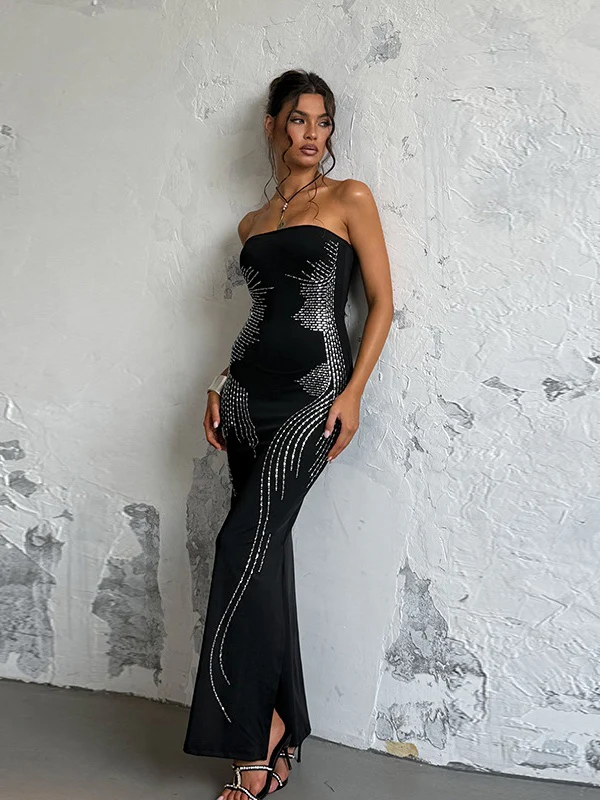 Angel Wings Slimming Rhinestone Strapless Long Dress - Image 6