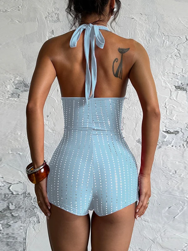 Slim-fit Rhinestone Deep V Backless Jumpsuit - Image 11