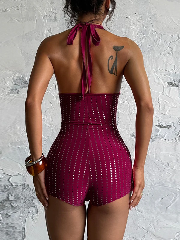 Slim-fit Rhinestone Deep V Backless Jumpsuit - Image 3